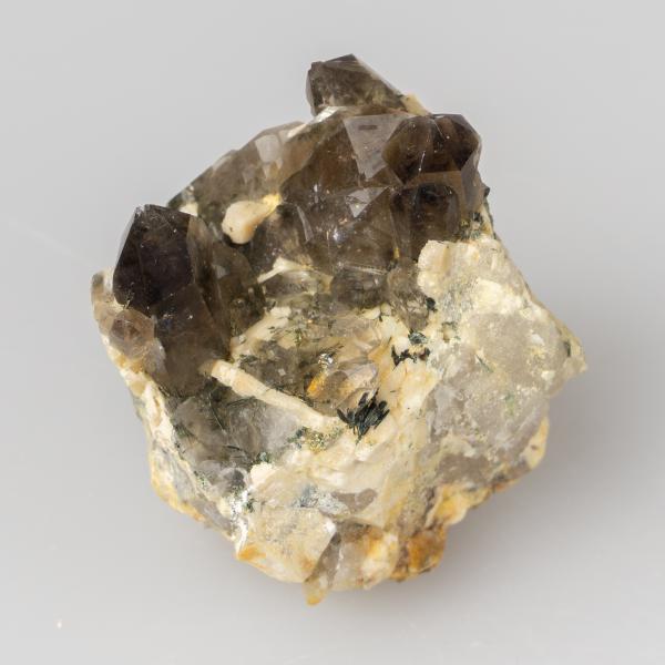 Smoky Quartz and Aegirine Crystals on Orthoclase | 5X4,5X5,3 cm 0,105 kg