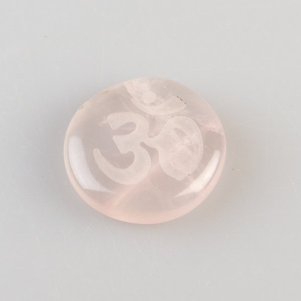 Engraved Ohm Tumbled Pink Quartz | 2,3 x 0,5/0,7 cm, 4 - 10 gr
