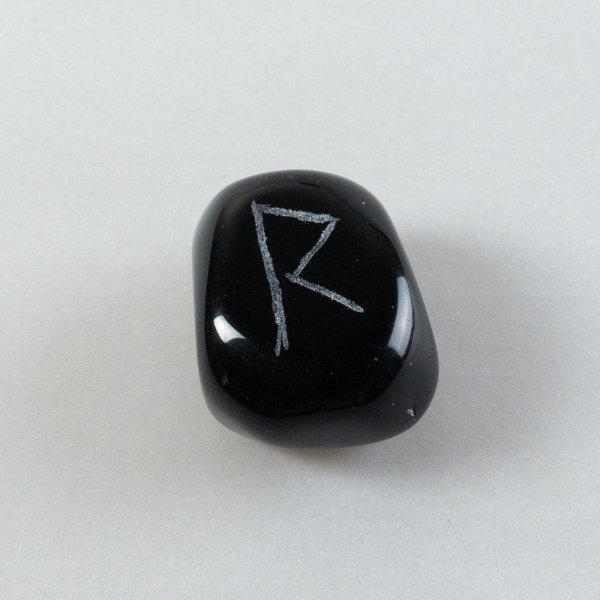 Tumbled Black Obsidian, Runa Raido engraving