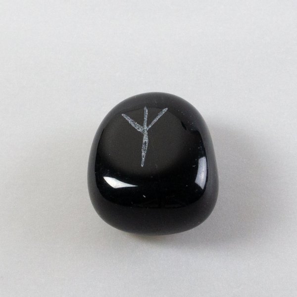 Tumbled Black Obsidian, Runa Algiz engraving
