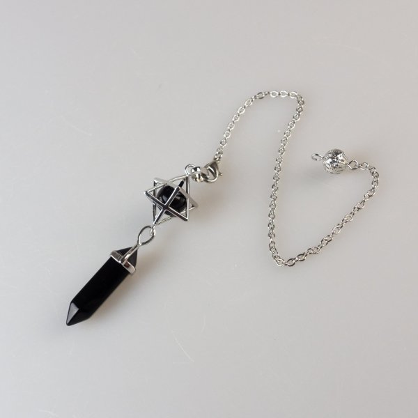Merkaba Pendulum Black obsidian | biterminated 3 cm, merkaba 1 cm, chain 18-19 cm