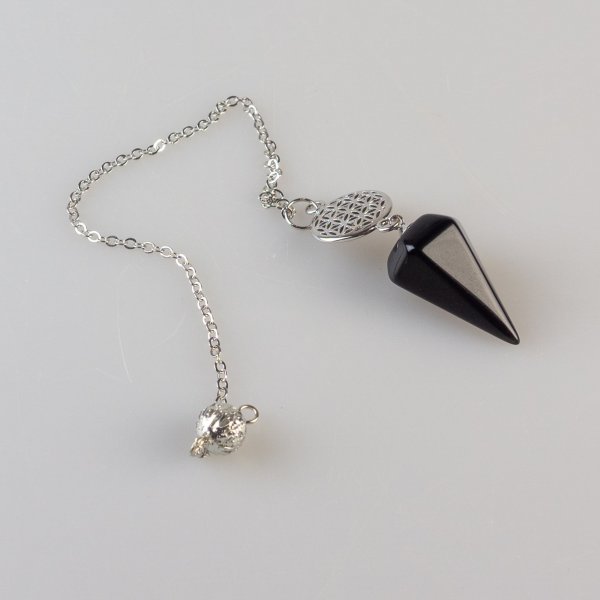 Pendulum Black obsidian with Flower of life | stone 2,5 x 1,3 cm, chain 19 cm