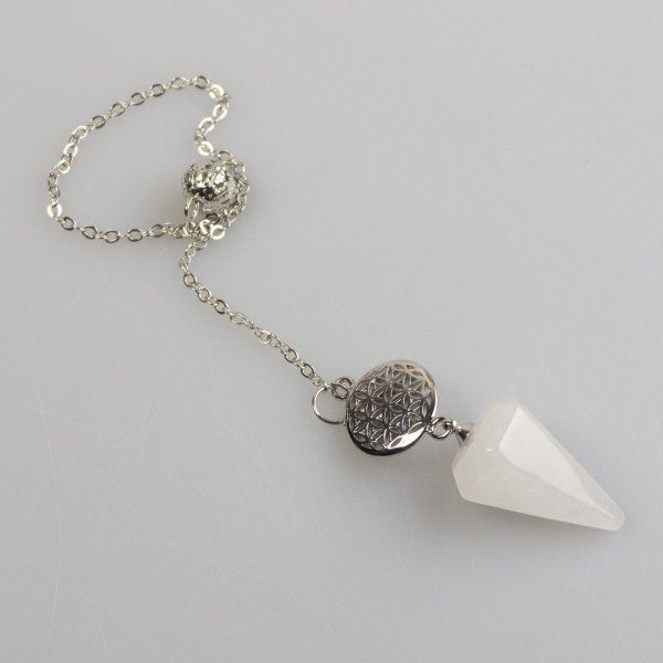 Pendulum Quartz with Flower of life | stone 2,5x1,5 cm, chain 20 cm