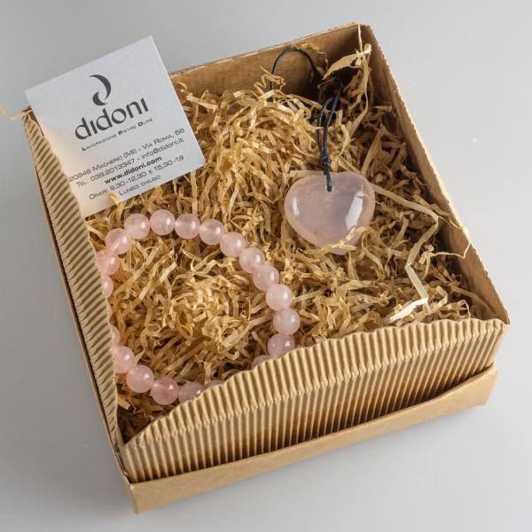 Gift Box: rose quartz bracelet and pendant pietre 3-7 cm 0,035 kg