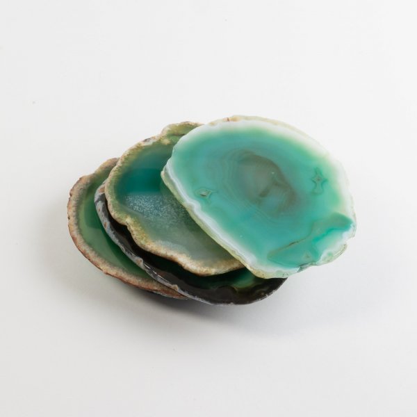 Set of 6 green Agate Coasters | stones 8-9 cm