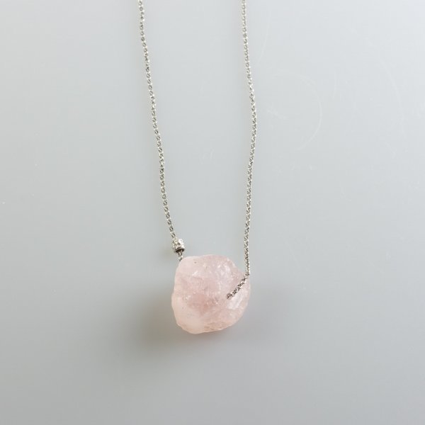 Necklace "Lolly" Rose Quartz | Chain 68 cm, stone 2,5X2 cm