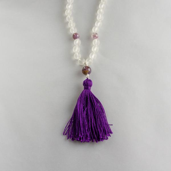 Mala Necklace in Satin Hyaline Quartz and Superseven