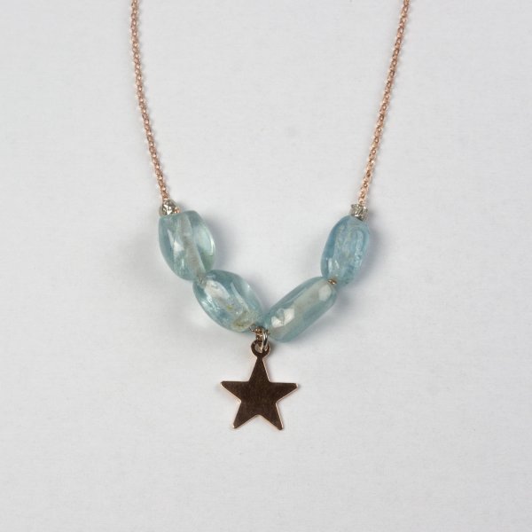 Aquamarine Necklace | Necklace length 41 cm, star and stones 1 cm