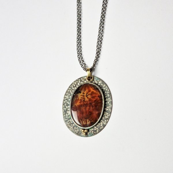 Necklace with dendritic agate, gold biliere | 42-44 cm