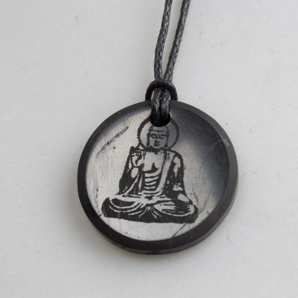 Shungite Pendant with "Buddha" engraving | 3 x 0,3 cm