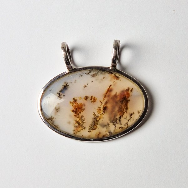 Pendant with dendritic agate and burnished silver | 4 cm