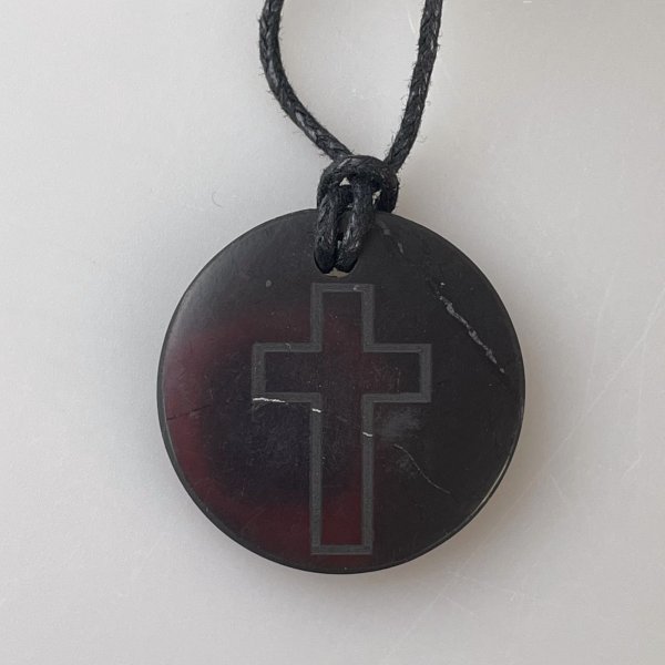 Shungite Pendant with "Cross" engraving | 3X0,3 cm