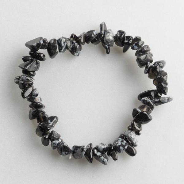Snow Flakes Obsidian Chips Elastic Bracelet 17/18,5 cm