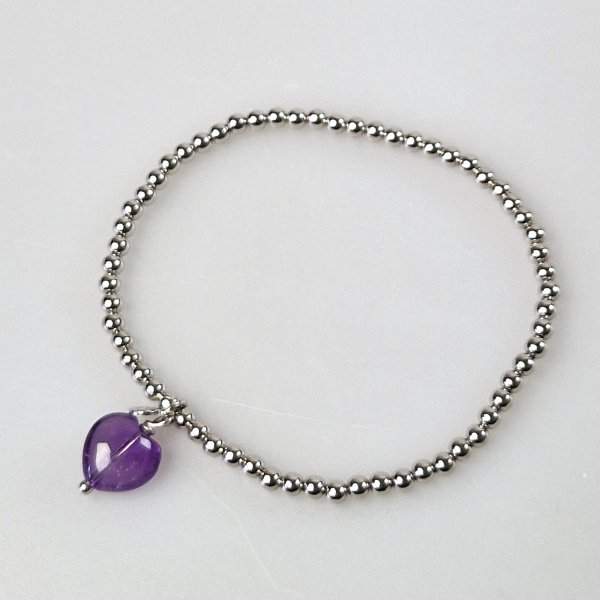 Elastic bracelet in silver with Amethyst heart | S