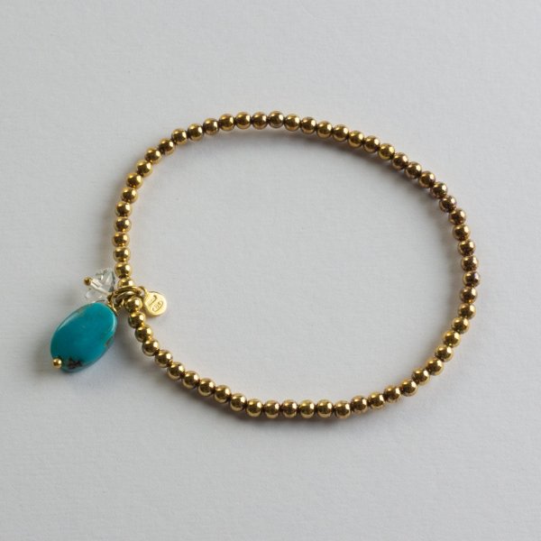 Elastic bracelet with Herkimer diamond and Turquoise paste