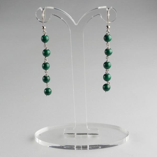 Drop Earring, Silver and Malachite 7 cm 0,005 kg