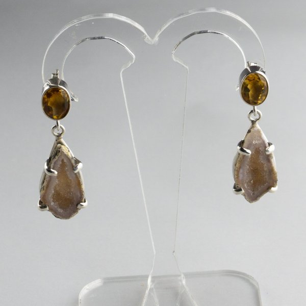 Drop Earring, Silver and Agate 4 cm