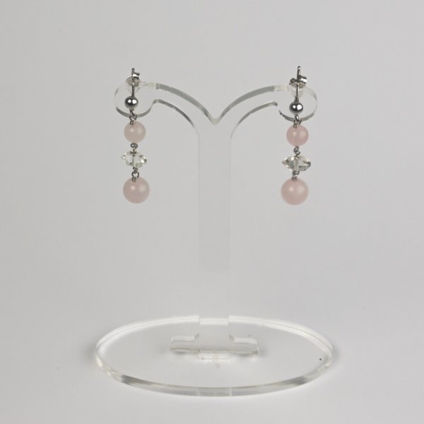 Drop Earring, Silver and Pink Quartz | 3 cm