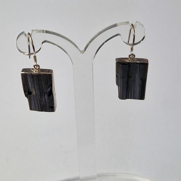 Drop Earring, Silver and Black Tourmaline | 4 cm