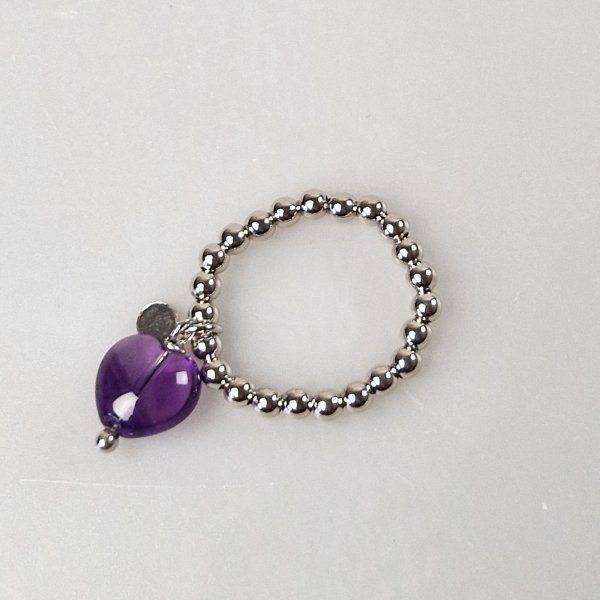 Elastic ring in Silver with Amethyst heart | Size 15