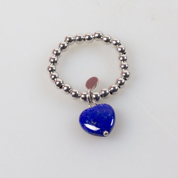 Elastic ring in Silver with Lapis heart | Size 15