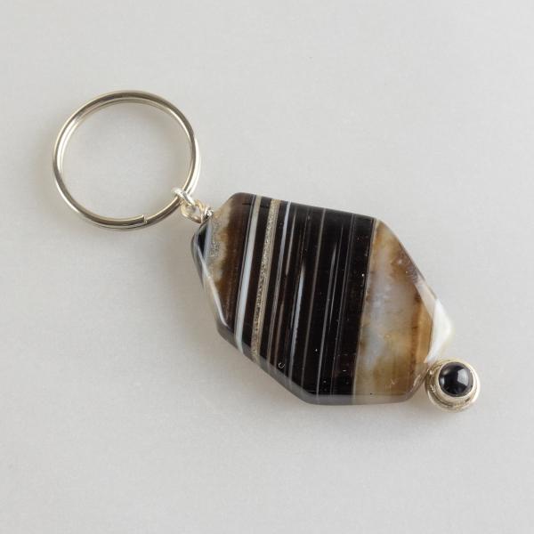 Keychain with faceted Agate | Lunghezza 7 cm, pietra 3,5X3X0,8 cm