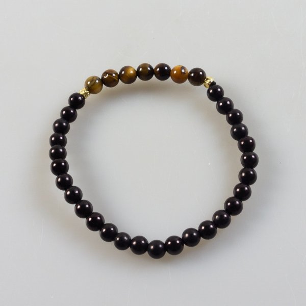 Elastic Bracelet with Black Jade and Tiger's Eye | 21 cm (L)