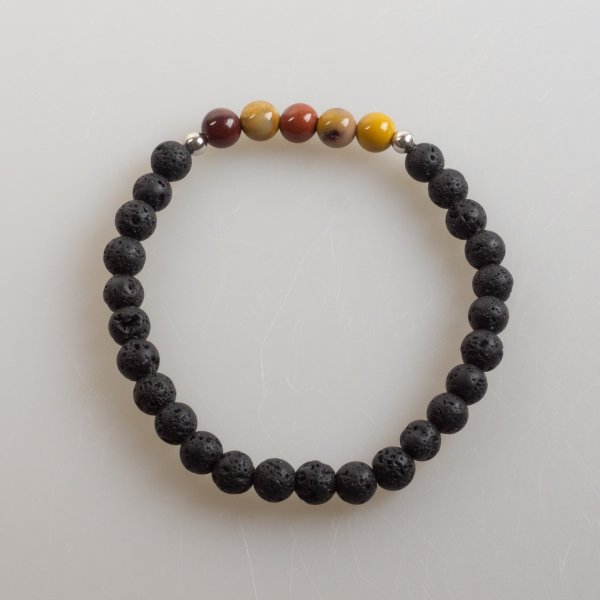 Men's bracelet in lava stone and Mokaite | 21 cm (M-L)