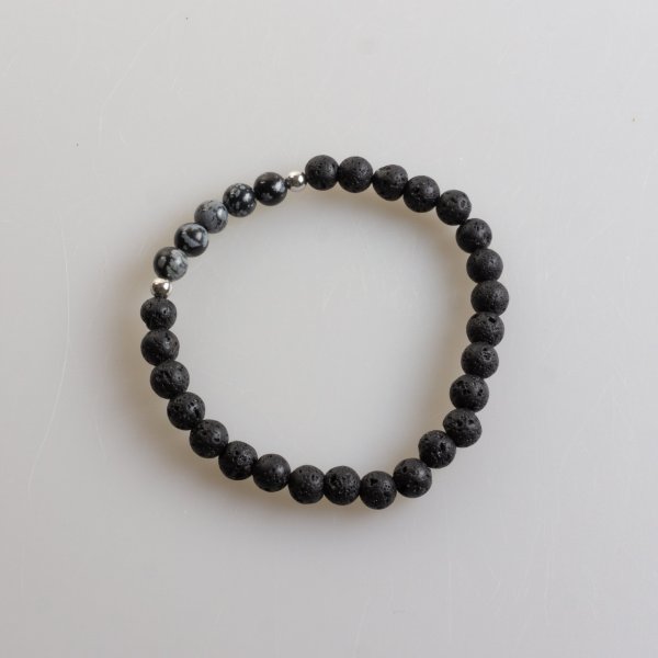 Men's bracelet in Lava stone and Snowflake Obsidian | 21 cm (M-L)