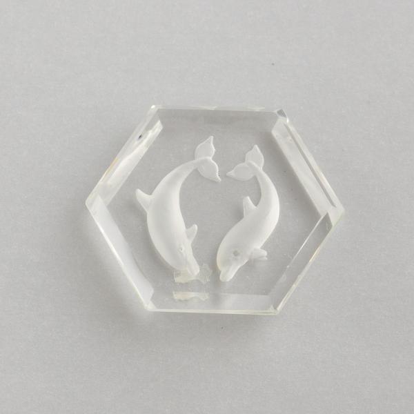 Faceted hyaline quartz with dolphin engraving | 2,9X2,6X0,5 cm 7 g