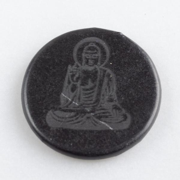 Shungite Round Plate with adhesive layer -"Buddha" engraving | 3X0,2 cm 0,005 kg